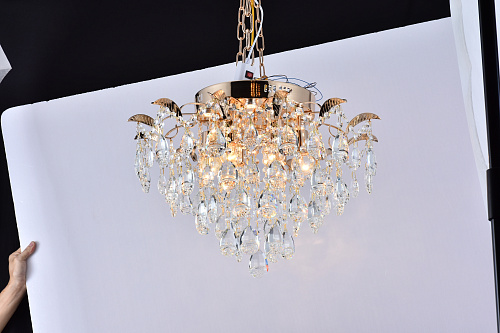 AU3901/6-540 FGD+LED Люстра Хрусталь, французское золото, Пульт ДУ, E27*6*60W+LED*6*2W