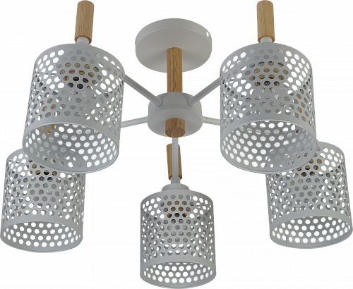 AU11602/5 WH+WOOD Люстра, Ø540*300, белый+дерево, Е27 5х60W