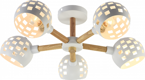 AU11606/5 WH+WOOD Люстра, Ø620*210, белый+дерево, Е14 5х40W