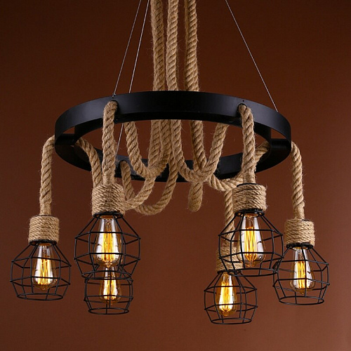 AU81384/6 BK+ROPE Люстра потолочная серия LOFT, E14*6*40W чёрный/канат