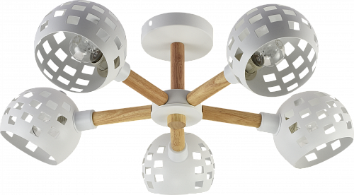 AU11606/5 WH+WOOD Люстра, Ø620*210, белый+дерево, Е14 5х40W