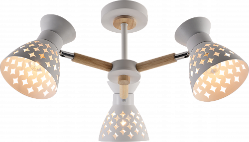 AU12103/3 WH+CR+WOOD Светильник потолочный, Ø640*290, E27*60W Белый+Хром+Дерево